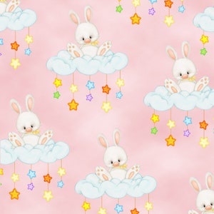 Bunny Rabbit On Pink Comfy FLANNEL Fabric Priced By The HALF Yard, From A.E. Nathan Fabrics NEW, Please See Description For More Info!