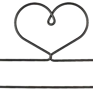 May include: A black metal heart-shaped hanger with a long, straight bar.