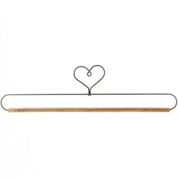 12 Inch Heart Project Holder or Quilt Hanger Dark Gray Metal with Wooden Dowel From Ackfeld Manufacturing BRAND NEW