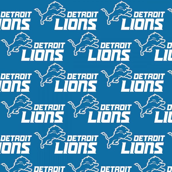 NFL Football Detroit Lions On Blue Woven Cotton Fabric Priced By The HALF Yard, From Fabric Traditions NEW, Please See Description For More!