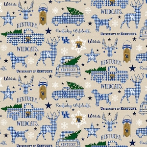 Sold Any Length, The University of Kentucky Wildcats Christmas Cotton Fabric Priced By The HALF Yard, From Sykel Enterprises NEW