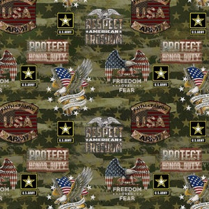 United States Army Military Camo Flag On Woven Cotton Fabric, Priced By The HALF Yard, From Sykel Enterprises NEW, See The Description!