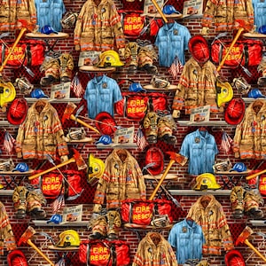 Firefighter Rescue Equipment On Woven Cotton Fabric From Timeless Treasures, Priced By The HALF Yard BRAND NEW, Please See Description!