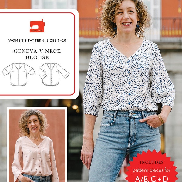 Geneva V-Neck Blouse Top Sewing Pattern, Sizes 0 To 20, From Liesl + Company Brand New, Please See Description For More Information