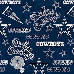 Sold Any Length, NFL Dallas Cowboys Pennants Football Cotton Fabric Priced By The HALF Yard, From Fabric Traditions NEW, See Description