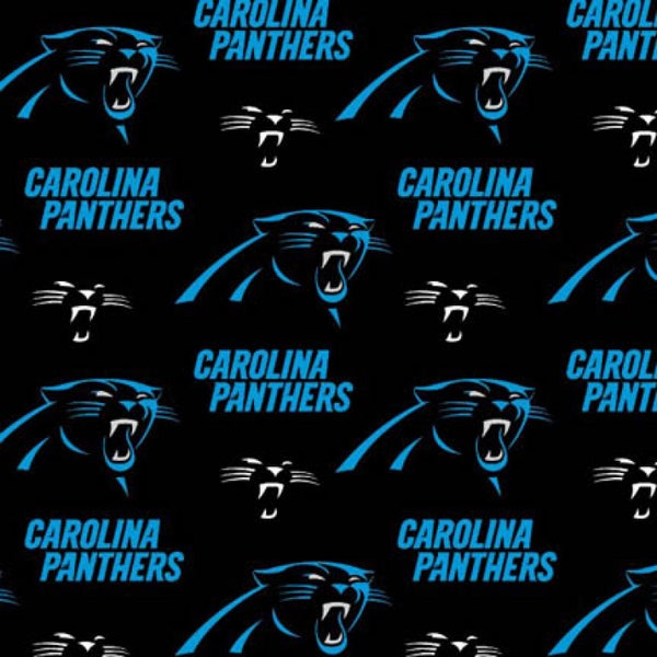 NFL Football Carolina Panthers On Black Woven Cotton Fabric Priced By The HALF Yard, From Fabric Traditions NEW, Please See Description!