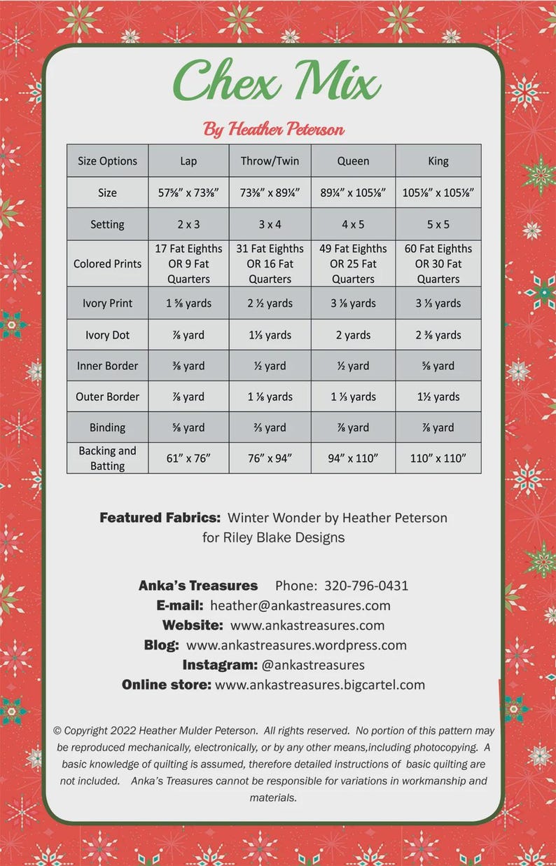 Chex Mix Quilt Quilting Pattern From Anka's Treasures BRAND NEW, Please ...