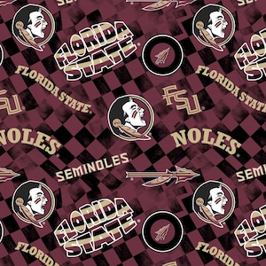 NCAA Florida State University Seminoles Check Allover Woven Cotton Fabric Sold By The HALF Yard, From Sykel Enterprises NEW, See Description
