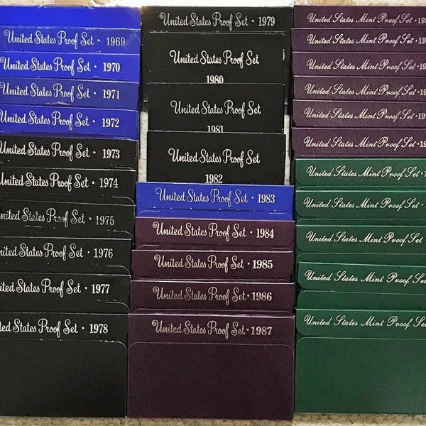 U.S. Mint Proof Sets of Coins Various Years, Dating 1968 To 1998, All In Original Government Issued Boxes In Mint Condition, See Pictures!