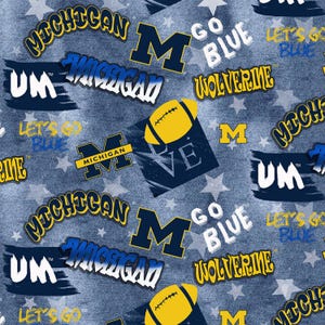 NCAA University Of Michigan Wolverines Graffiti Woven Cotton Fabric, Priced By The HALF Yard, From Sykel Enterprises NEW, See Description!
