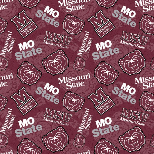 The Missouri State University Bears Tone On Tone Red Cotton Fabric Priced By The HALF Yard, From Sykel Enterprises NEW