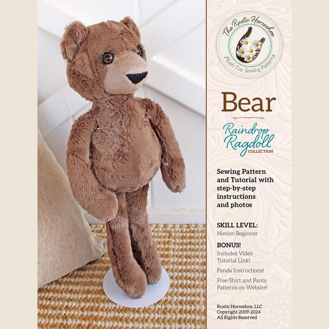 Bear Raindrop Ragdoll Plush Toy Sewing Pattern From Rustic Horseshoe ...