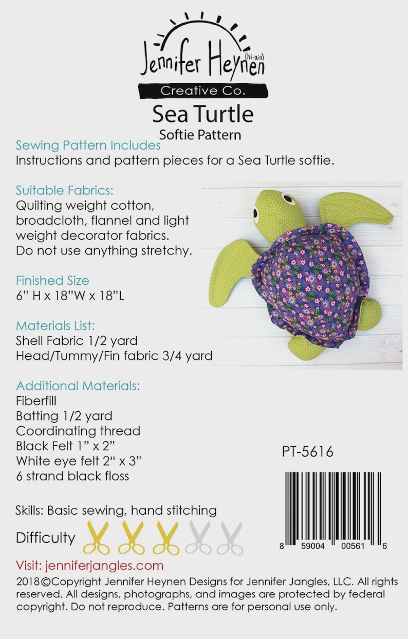 Sea Turtle Softie Sewing Pattern, From Jennifer Heynen Creative Co ...