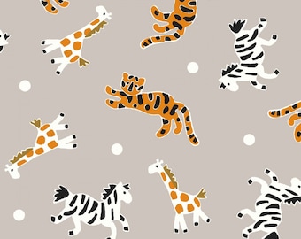 Mosaic Safari Animal Toss All Over On Gray Cotton Fabric, From Springs Creative Fabric Priced By The Half Yard NEW