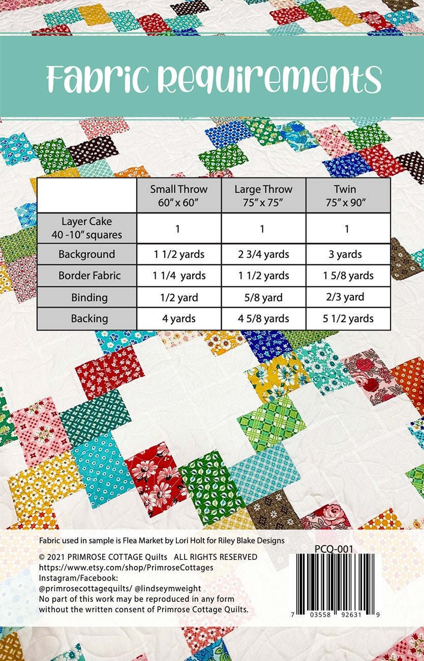 Layer Cake Lattice Quilt Quilting Pattern, From Primrose Cottage BRAND ...