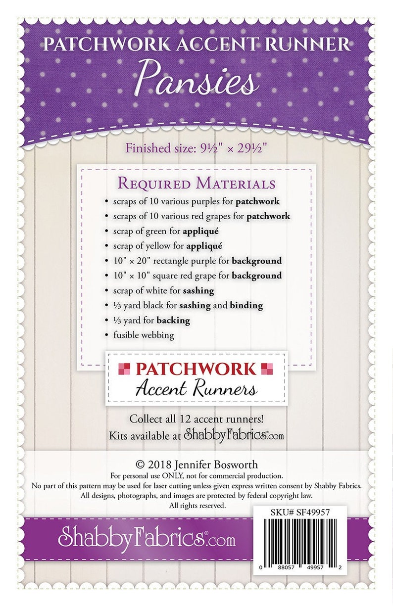 May Patchwork Accent Runner Pansies Quilting Pattern From Shabby ...