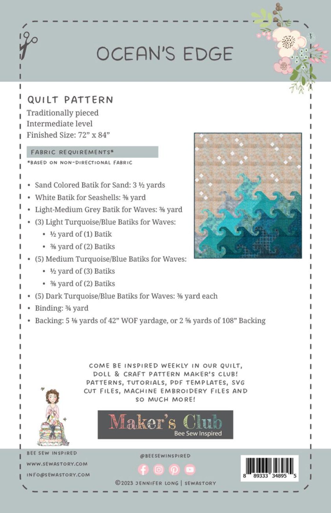 Oceans Edge Quilt Quilting Pattern, From Bee Sew Inspired and Sew A ...