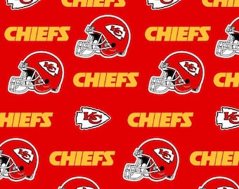 NFL Football Kansas City Chiefs On Red Woven Cotton Fabric Priced By The HALF Yard, From Fabric Traditions NEW, Please See The Description!