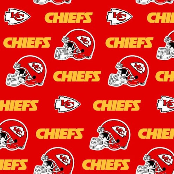 NFL Football Kansas City Chiefs On Red Woven Cotton Fabric Priced By The HALF Yard, From Fabric Traditions NEW, Please See The Description!