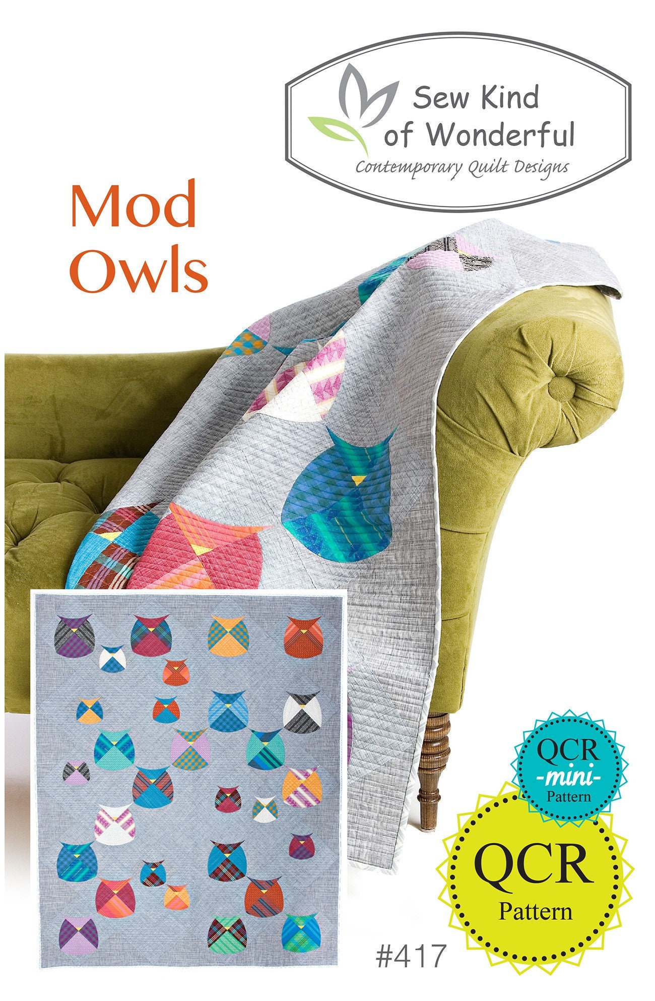 QCR Mini- Mod Owls Quilt, A Pieced Quilting Pattern by Sew