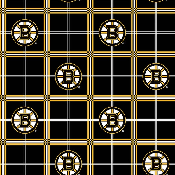 NHL Hockey Boston Bruins Black Cotton FLANNEL Fabric, From Sykel Enterprises, Priced By The HALF Yard! New