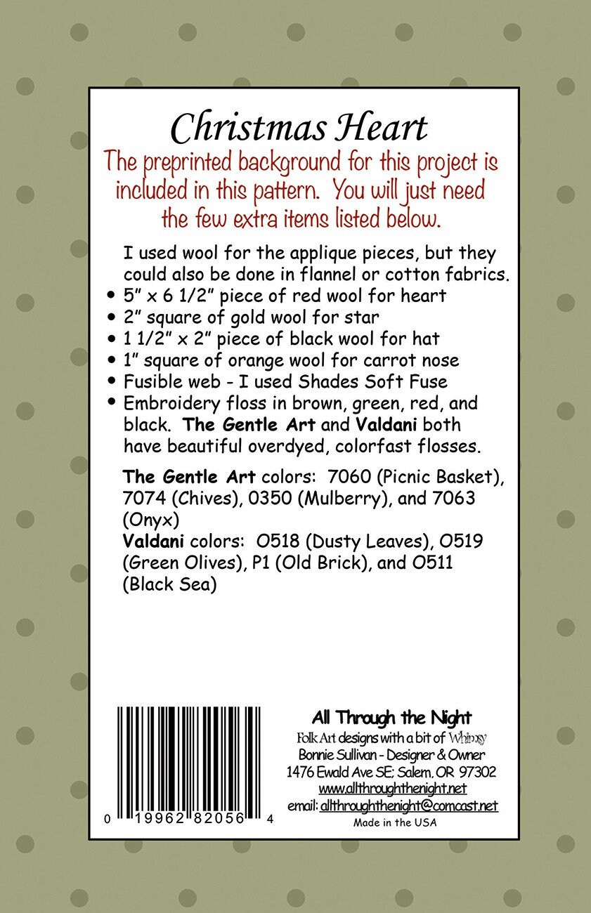 のの Christmas Heart Snowman Sewing and Embroidery Pattern From