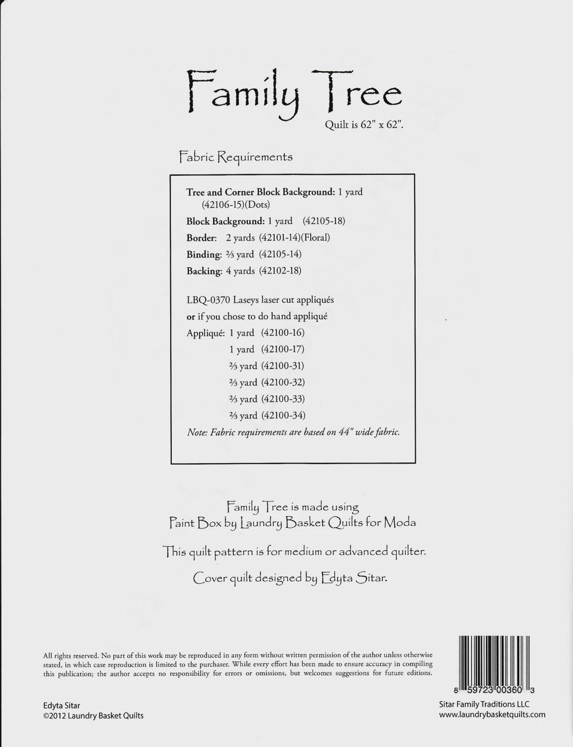 Family Tree Quilt Quilting Pattern From Laundry Basket Quilts BRAND NEW ...