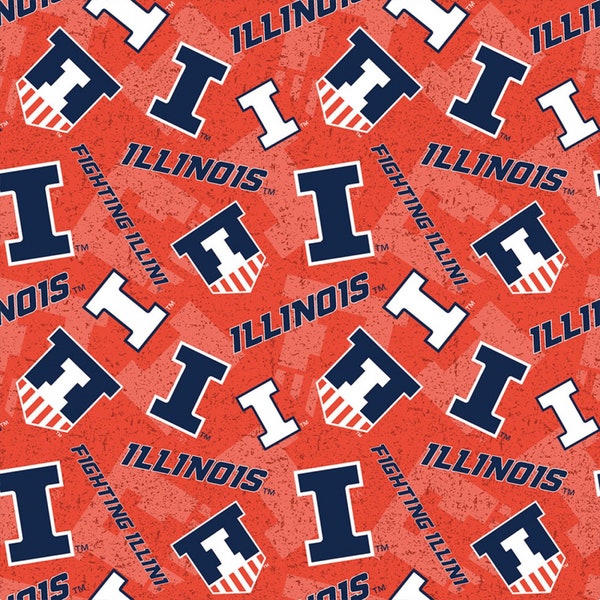 The University of Illinois Fighting Illini Football Tone On Tone Orange Cotton Fabric Priced By The HALF Yard, From Sykel Enterprises NEW