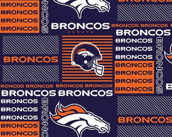 NFL Denver Broncos Patchwork Football Team Cotton Fabric Priced By The HALF Yard, From Fabric Traditions NEW