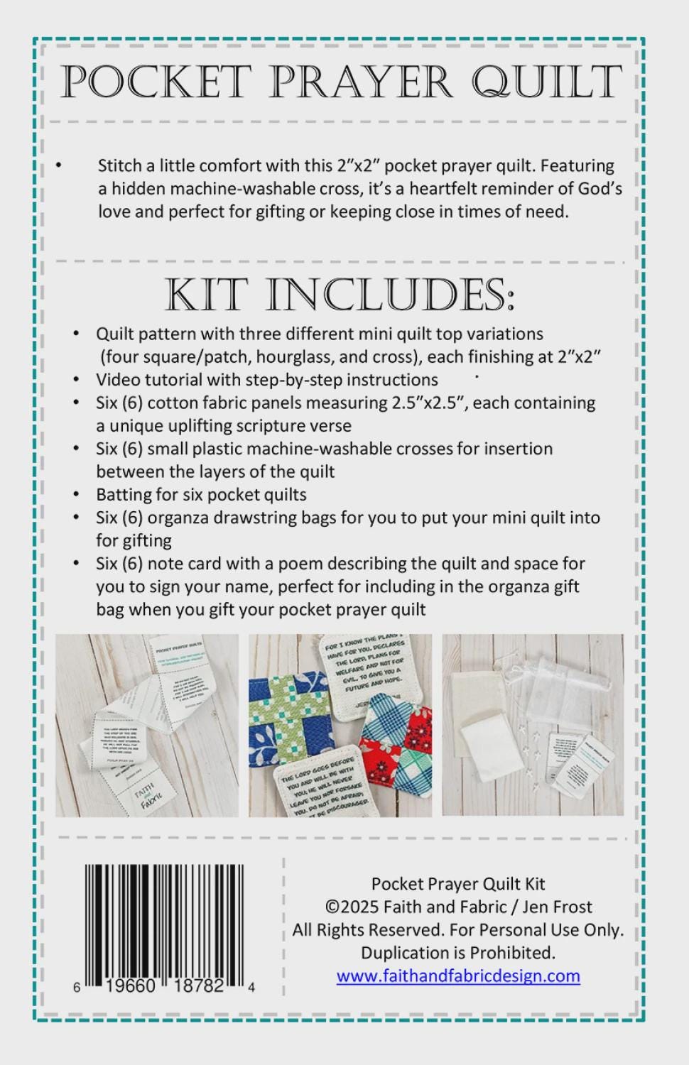 Pocket Prayer Quilt Kit, Quilting Pattern From Faith and Fabric BRAND ...