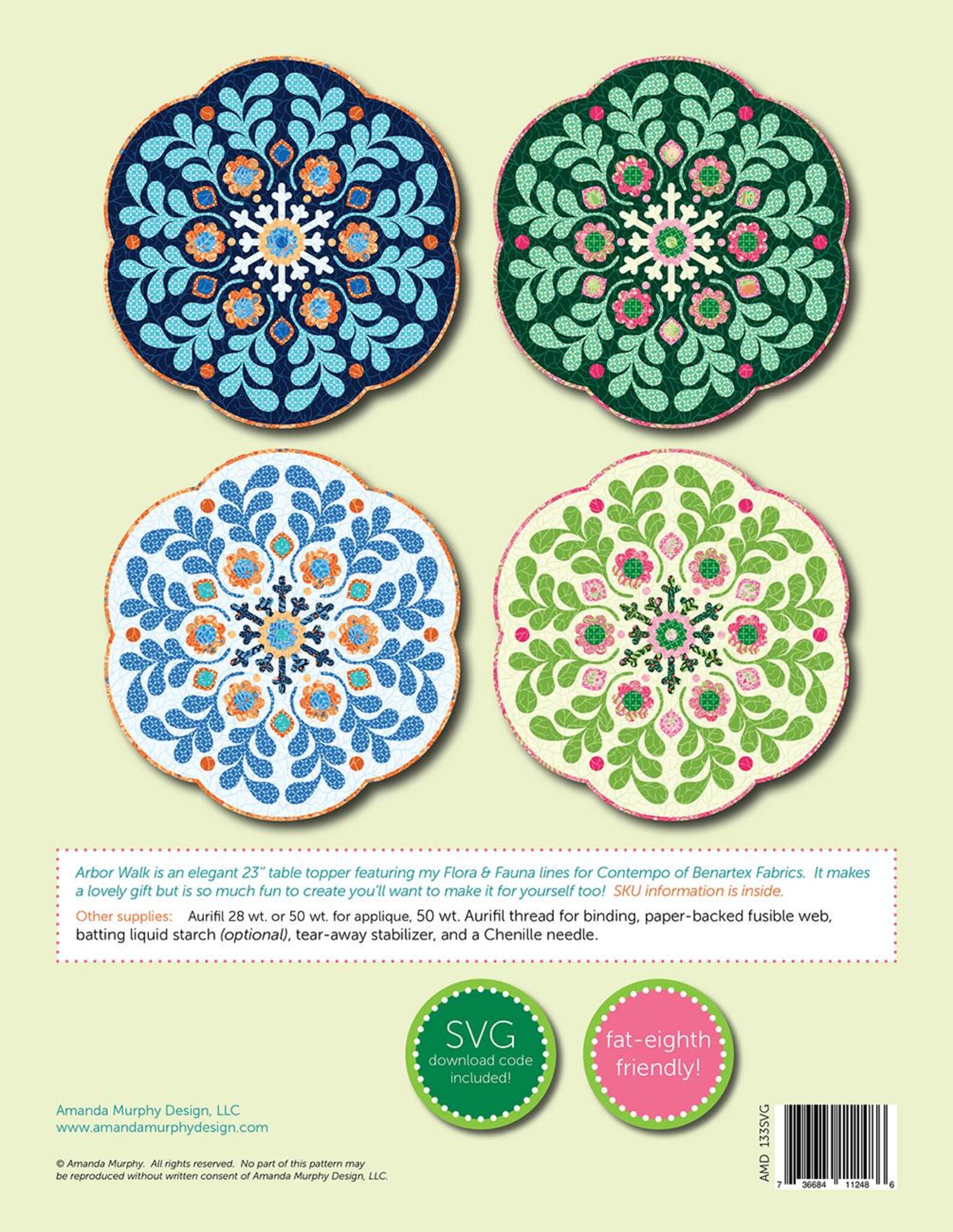 Arbor Walk Applique Table Topper Quilting Pattern, From Amanda Murphy ...