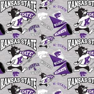 NCAA Kansas State University Wildcats Mascots Cotton Fabric Priced By The HALF Yard, From Sykel Enterprises NEW, See Description For More!
