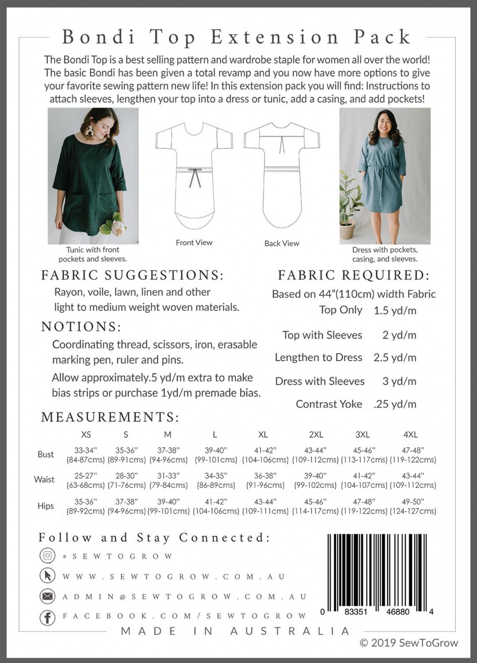 The Bondi Top Blouse Expansion Pack Sewing Pattern, From Sew to Grow ...