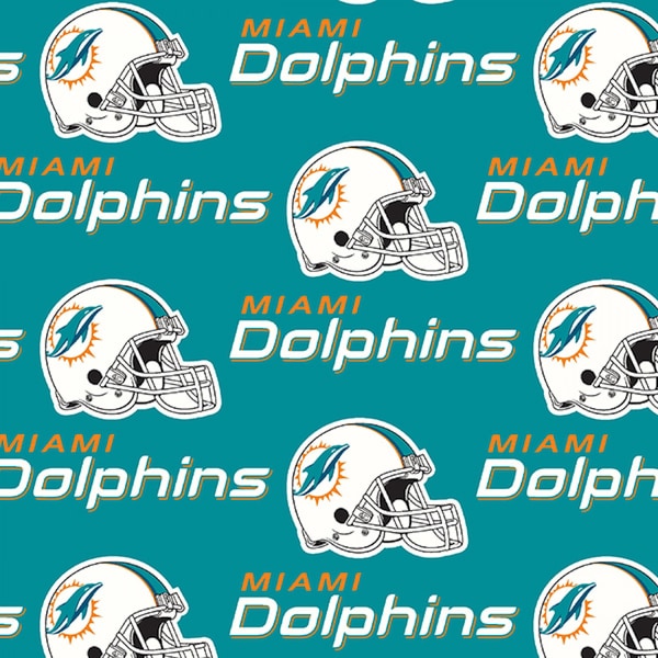 NFL Miami Dolphins Football All Over On Aqua Blue Cotton Woven Fabric Priced By The HALF Yard, From Fabric Traditions NEW