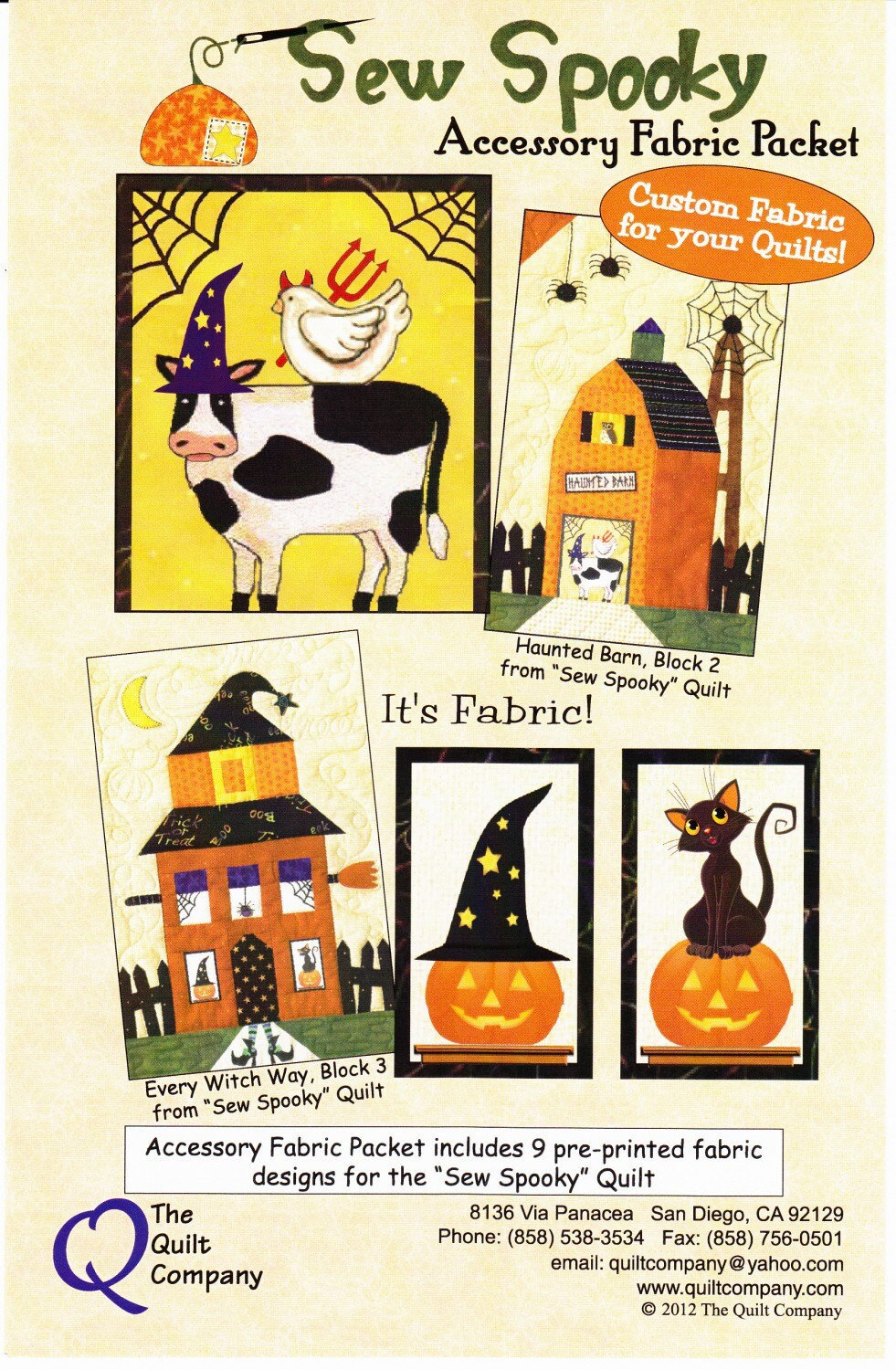 Sew Spooky Halloween Accessory Fabric Packet, Pattern Sold Separately From Quilt Company NEW, Please See Description For More Information!