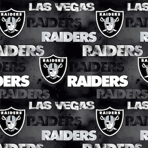 NFL Las Vegas Raiders Football Team All Over On Black Cotton Fabric Priced By The HALF Yard, From Fabric Traditions NEW