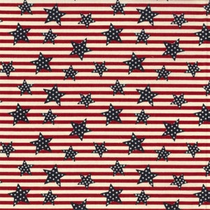 Tossed Stars & Stripes Allover Cotton Woven Fabric Sold By The Half Yard, Heart Of America Collection From Fabric Traditions NEW