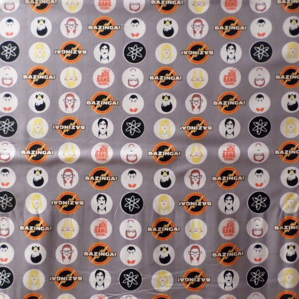 The Big Bang Theory Characters In Circles On Gray Woven Cotton Fabric Priced By The HALF Yard, From Camelot Fabrics BRAND NEW