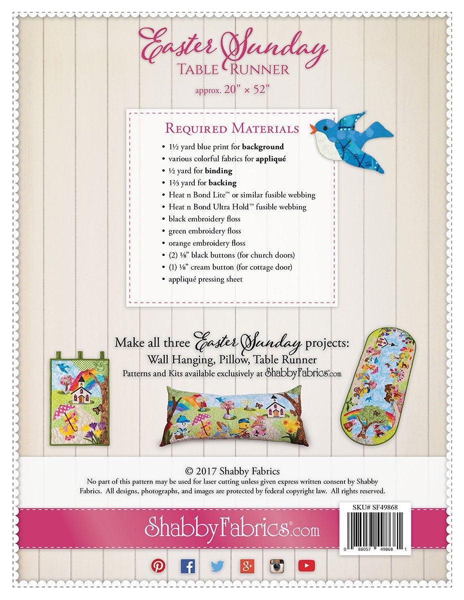 Easter Sunday Table Runner Sewing and Applique Pattern From Shabby ...