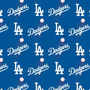 MLB Baseball Los Angeles Dodgers On Blue Woven Cotton Fabric Priced By The HALF Yard, From Fabric Traditions NEW, Please See Description!