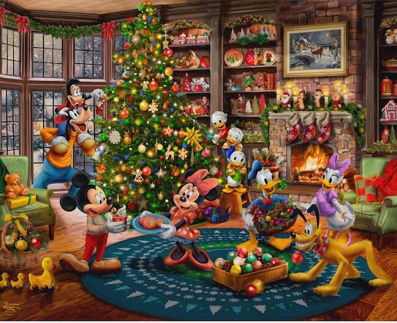 Disney Mickey and Minnie Mouse Trimming the Tree Panel, 35in X