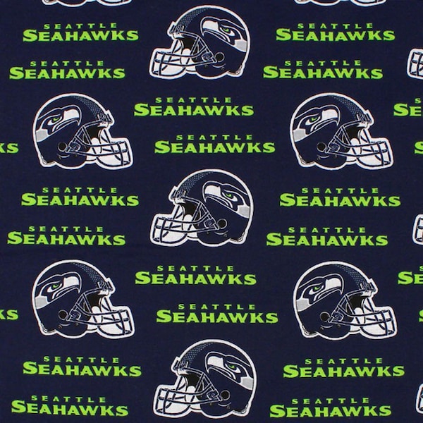 NFL Football Seattle Seahawks All Over On Blue Woven Cotton Fabric Priced By The HALF Yard, From Fabric Traditions NEW