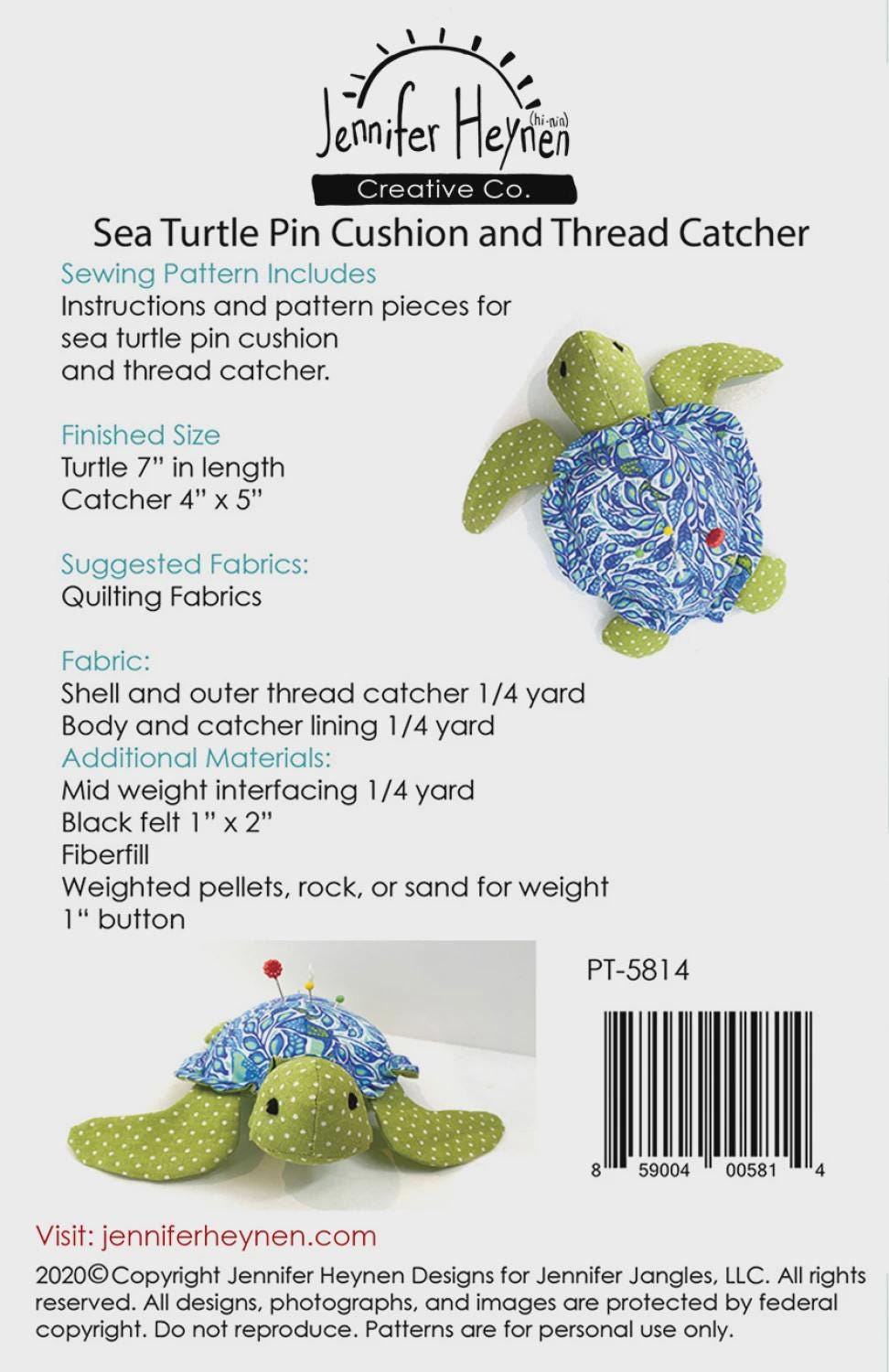 Sea Turtle Pin Cushion and Thread Catcher Sewing Pattern, From Jennifer ...
