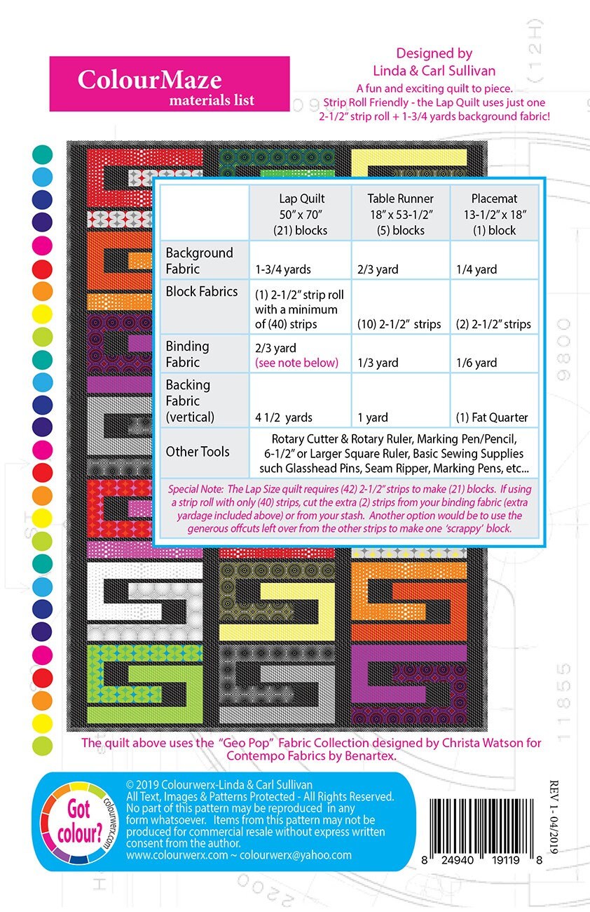 Colourmaze Quilt Quilting Pattern From Colourwerx NEW, Please See ...