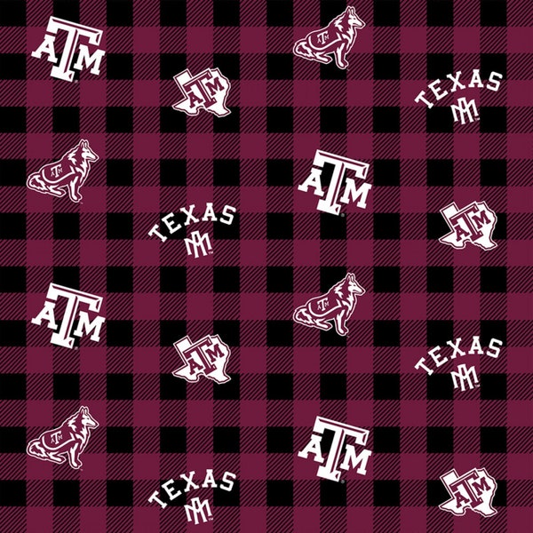 The Texas A&M University Aggies Buffalo Plaid Cotton Fabric Priced By The HALF Yard, From Sykel Enterprises NEW