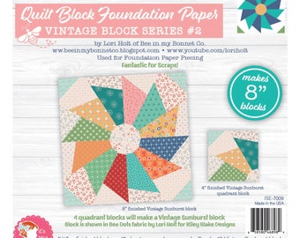 8 Inch Vintage Sunburst Quilt Block Foundation Paper, Used For Paper Piecing, From It's Sew Emma NEW, See Description For More Information!