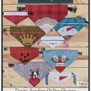 May include: A collection of dog bandana collar covers with various designs, including a crown, a jack-o'-lantern, and a bunny. The text "The Whole Country Caboodle" is at the top, and "Doggy Bandana Collar Covers" is at the bottom.