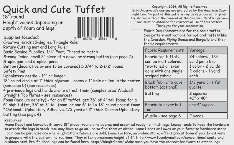 Tuffets Sewing Pattern, From Erin Underwood Quilts BRAND NEW, Please ...
