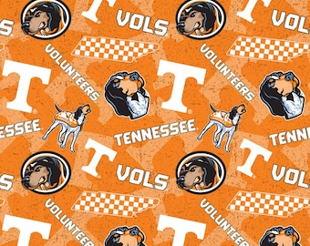NCAA University Of Tennessee Volunteers Tone on Orange Cotton Fabric Priced By The HALF Yard, From Sykel Enterprises NEW, See Description
