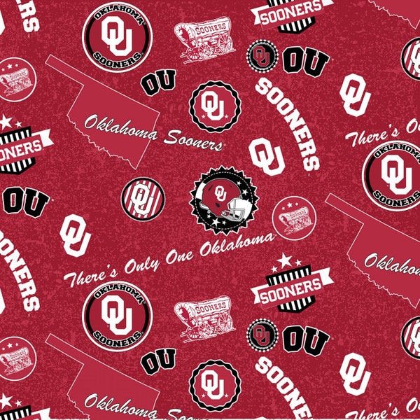 NCAA The University of Oklahoma Sooners Tone On Tone Red Cotton Fabric Priced By The HALF Yard, From Sykel Enterprises NEW